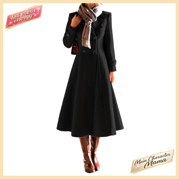 Long Wool Peacoat Double Breasted Trench Coat Women's Fall Winter Jacket